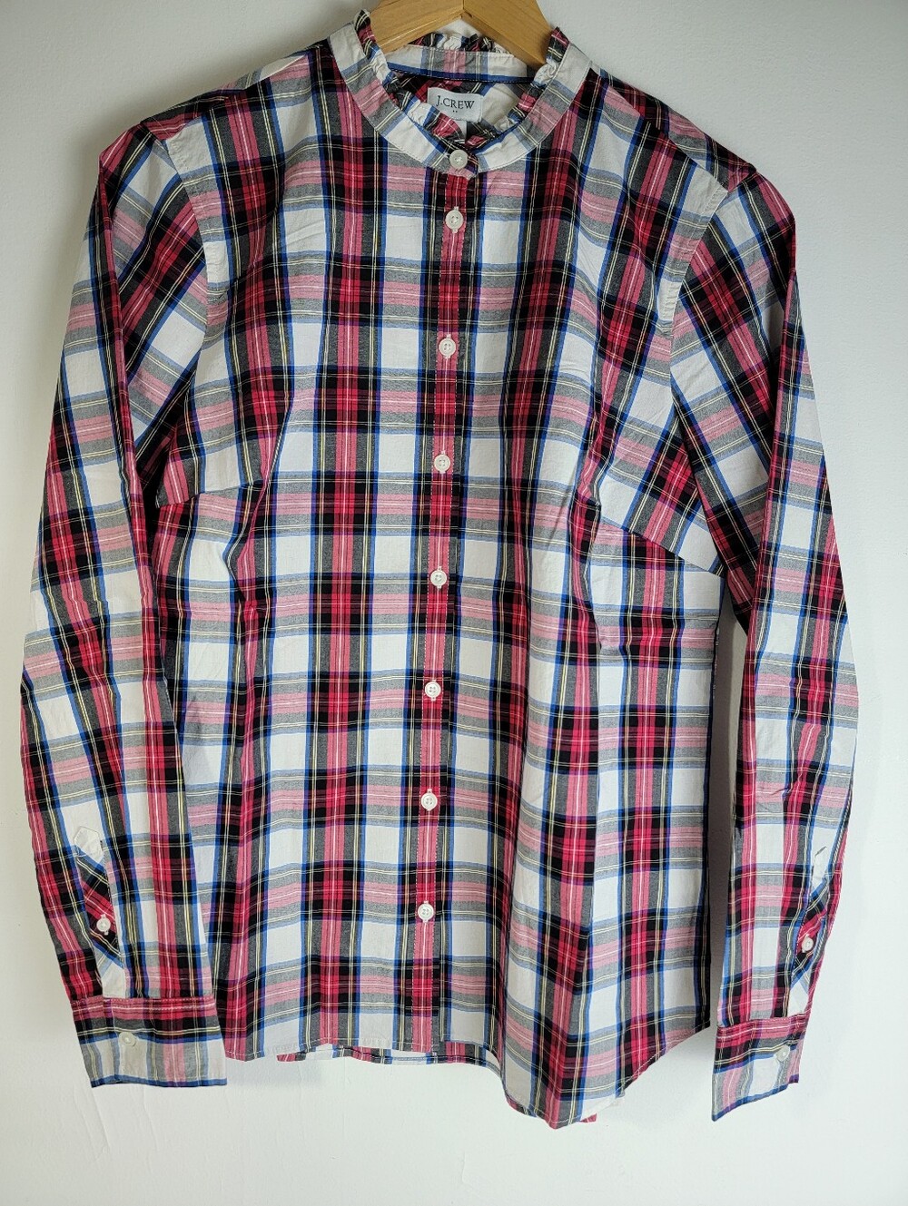 J Crew Factory Women's Ruffle Collar Plaid Button Up LS Shirt Size Medium NWT
